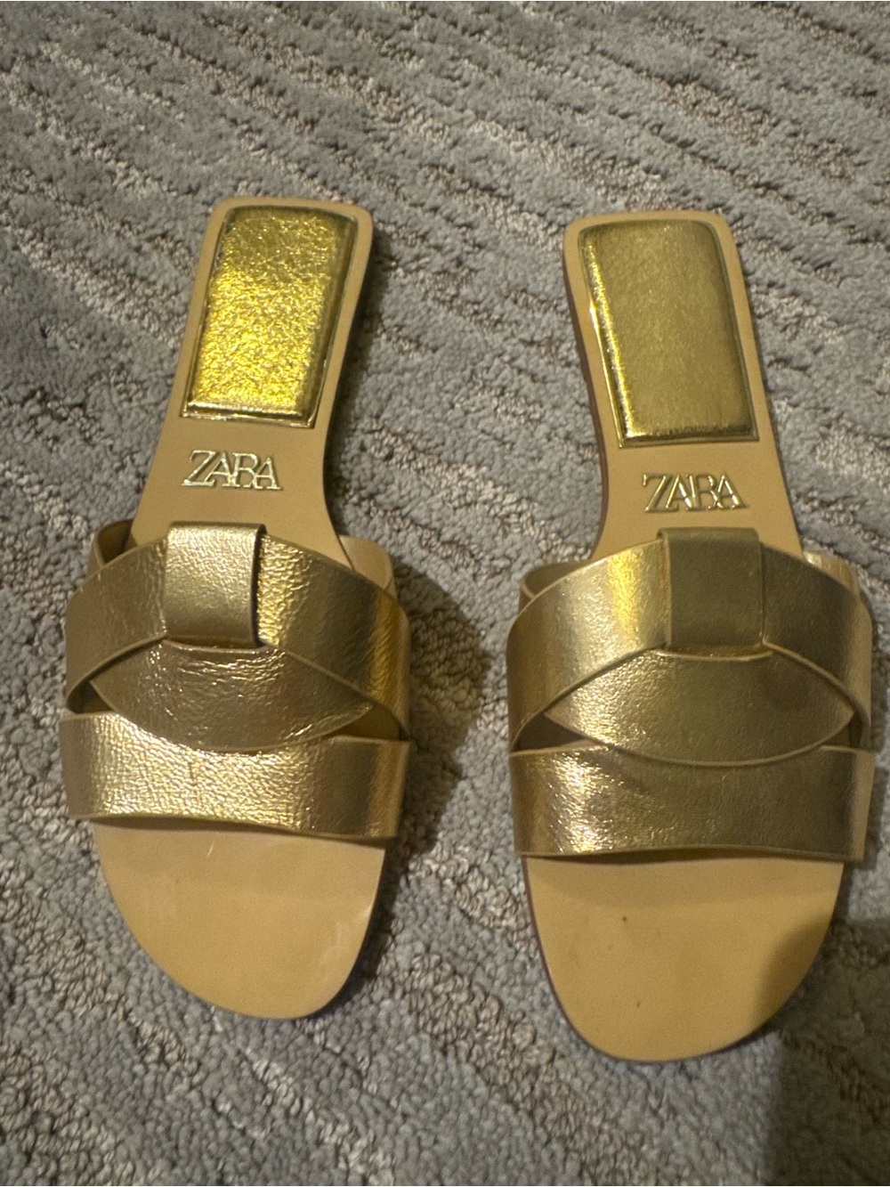 ZARA Metallic Gold Woven Slide Sandals